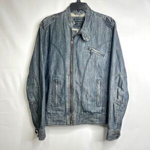 Heritage 1981 Denim Moto Jacket Mens XL Biker Full Zip Epaulet Grey Vintage Wash